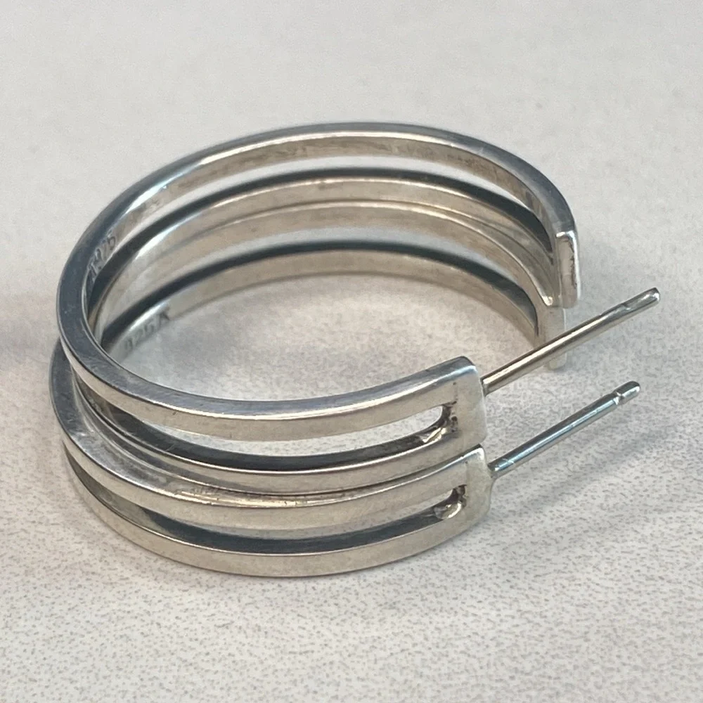 Slotted‎ sterling silver hoop earrings 925 - Picture 3 of 5